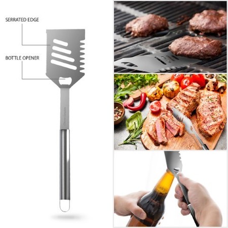 Hastings Home BBQ Grill Tool Stainless Steel Barbecue Grilling Set, 7 Utensils, Spatula, Tongs, Knife with Case 244022SUZ
